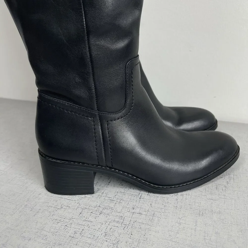 Franco Sarto Women's Black Brown Leather Tall‎ Riding Boots 7.5 Wide Calf